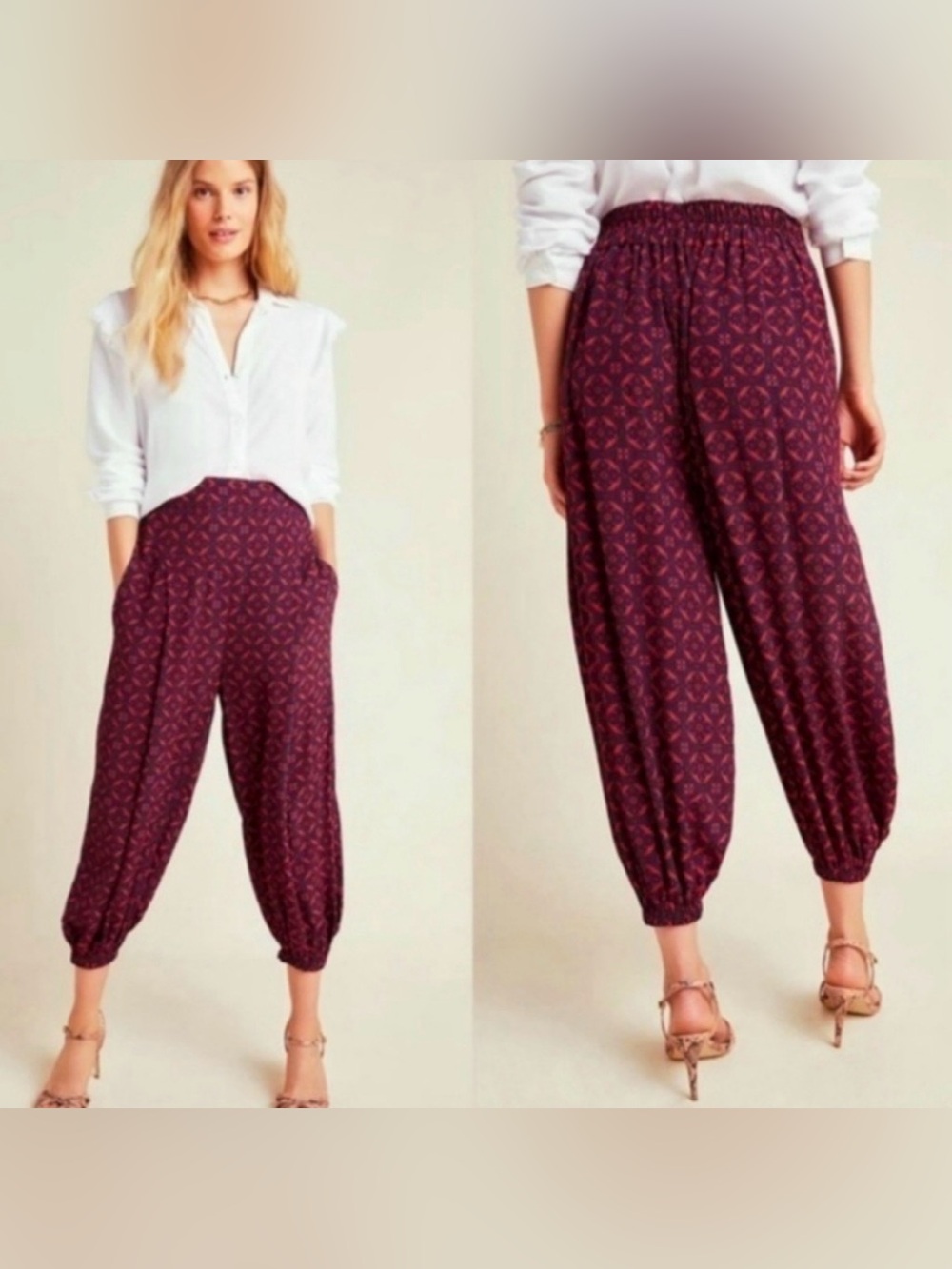 Anthropologie Harem Pants Red‎ and Navy Blue Women's Sz small